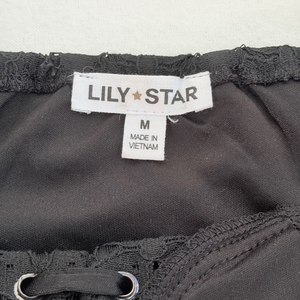 Lily Star Black Lace Corset Top Y2K Dark Coquette Bustier Lace Up Camisole M - Picture 12 of 15